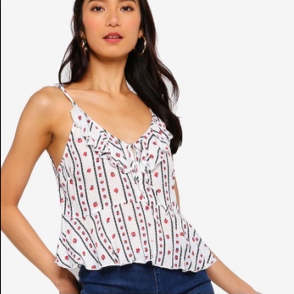 Free People New Love to Love Black and White Rose Ruffled Camisole Small